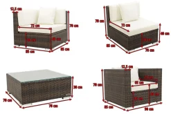 Sale Gartenlounge, braun marmoriert, Polyrattan, 5 Pers, wasserfeste Kissenbox, inkl. Beistelltisch Polyrattan-Gartenmöbel|Gartenlounge