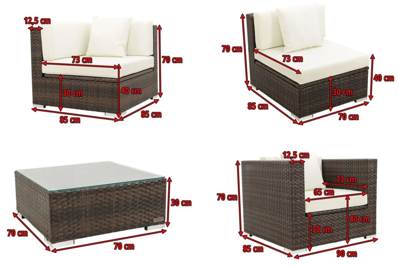 Sale Gartenlounge, braun marmoriert, Polyrattan, 5 Pers, wasserfeste Kissenbox, inkl. Beistelltisch Polyrattan-Gartenmöbel|Gartenlounge