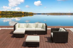 Sale Gartenlounge, braun marmoriert, Polyrattan, 5 Pers, wasserfeste Kissenbox, inkl. Beistelltisch Polyrattan-Gartenmöbel|Gartenlounge