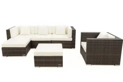 Sale Gartenlounge, braun marmoriert, Polyrattan, 5 Pers, wasserfeste Kissenbox, inkl. Beistelltisch Polyrattan-Gartenmöbel|Gartenlounge