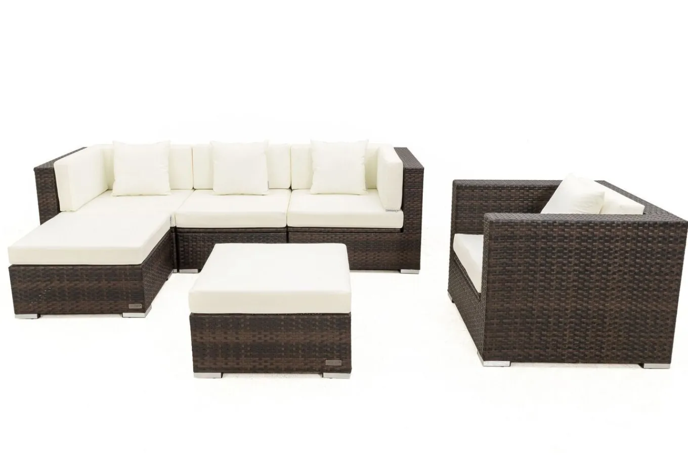 Sale Gartenlounge, braun marmoriert, Polyrattan, 5 Pers, wasserfeste Kissenbox, inkl. Beistelltisch Polyrattan-Gartenmöbel|Gartenlounge