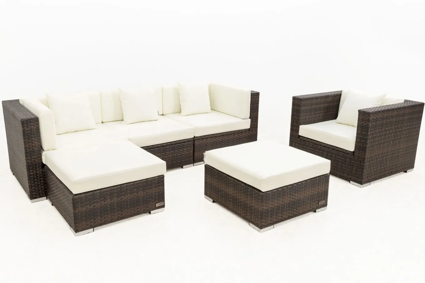 Sale Gartenlounge, braun marmoriert, Polyrattan, 5 Pers, wasserfeste Kissenbox, inkl. Beistelltisch Polyrattan-Gartenmöbel|Gartenlounge