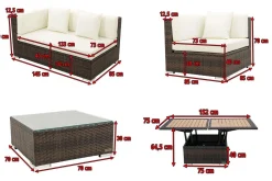 New Gartenlounge, braun marmoriert, 5 Pers, Polyrattan, wasserfeste Kissenbox, inkl. Loungetisch Polyrattan-Gartenmöbel|Gartenlounge