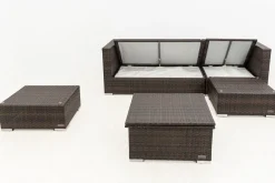 New Gartenlounge, braun marmoriert, 5 Pers, Polyrattan, wasserfeste Kissenbox, inkl. Loungetisch Polyrattan-Gartenmöbel|Gartenlounge