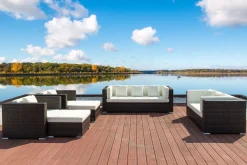 New Gartenlounge, braun marmoriert, Polyrattan, 9 Pers, wasserfeste Kissenbox Polyrattan-Gartenmöbel|Gartenlounge