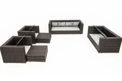 New Gartenlounge, braun marmoriert, Polyrattan, 9 Pers, wasserfeste Kissenbox Polyrattan-Gartenmöbel|Gartenlounge