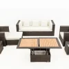 Gartenlounge, braun marmoriert, Polyrattan, 6 Pers, wasserfeste Kissenbox, inkl. Loungetisch Polyrattan-Gartenmöbel|Gartenlounge