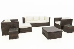 Gartenlounge, braun marmoriert, Polyrattan, 6 Pers, wasserfeste Kissenbox, inkl. Loungetisch Polyrattan-Gartenmöbel|Gartenlounge