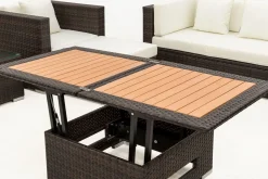 Gartenlounge, braun marmoriert, Polyrattan, 6 Pers, wasserfeste Kissenbox, inkl. Loungetisch Polyrattan-Gartenmöbel|Gartenlounge