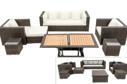 Gartenlounge, braun marmoriert, Polyrattan, 6 Pers, wasserfeste Kissenbox, inkl. Loungetisch Polyrattan-Gartenmöbel|Gartenlounge