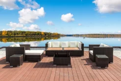 Gartenlounge, braun marmoriert, Polyrattan, 6 Pers, wasserfeste Kissenbox, inkl. Loungetisch Polyrattan-Gartenmöbel|Gartenlounge