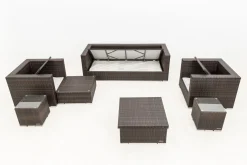 Gartenlounge, braun marmoriert, Polyrattan, 6 Pers, wasserfeste Kissenbox, inkl. Loungetisch Polyrattan-Gartenmöbel|Gartenlounge