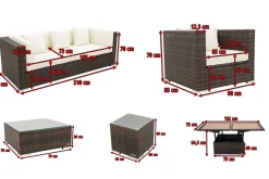 Gartenlounge, braun marmoriert, Polyrattan, 6 Pers, wasserfeste Kissenbox, inkl. Loungetisch Polyrattan-Gartenmöbel|Gartenlounge