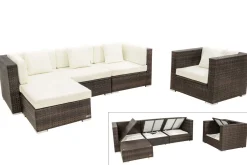 Gartenlounge, braun marmoriert, Polyrattan, 5 Pers, wasserfeste Kissenbox Polyrattan-Gartenmöbel|Gartenlounge