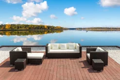 Best Gartenlounge, braun marmoriert, Polyrattan, 6 Pers, wasserfeste Kissenbox Polyrattan-Gartenmöbel|Gartenlounge