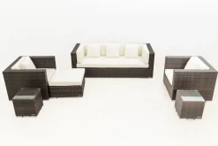 Best Gartenlounge, braun marmoriert, Polyrattan, 6 Pers, wasserfeste Kissenbox Polyrattan-Gartenmöbel|Gartenlounge