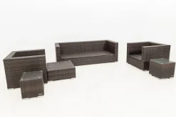 Best Gartenlounge, braun marmoriert, Polyrattan, 6 Pers, wasserfeste Kissenbox Polyrattan-Gartenmöbel|Gartenlounge