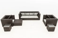 Best Gartenlounge, braun marmoriert, Polyrattan, 6 Pers, wasserfeste Kissenbox Polyrattan-Gartenmöbel|Gartenlounge