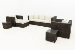 Best Gartenlounge, braun marmoriert, Polyrattan, 6 Pers, wasserfeste Kissenbox Polyrattan-Gartenmöbel|Gartenlounge
