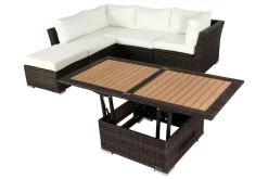 Outlet Gartenlounge, braun marmoriert, Polyrattan, inkl. Loungetisch, für 5 Personen, wasserfeste Kissenbox Polyrattan-Gartenmöbel|Gartenlounge