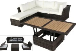 Outlet Gartenlounge, braun marmoriert, Polyrattan, inkl. Loungetisch, für 5 Personen, wasserfeste Kissenbox Polyrattan-Gartenmöbel|Gartenlounge
