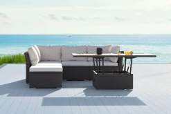 Outlet Gartenlounge, braun marmoriert, Polyrattan, inkl. Loungetisch, für 5 Personen, wasserfeste Kissenbox Polyrattan-Gartenmöbel|Gartenlounge