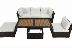 Outlet Gartenlounge, braun marmoriert, Polyrattan, inkl. Loungetisch, für 5 Personen, wasserfeste Kissenbox Polyrattan-Gartenmöbel|Gartenlounge