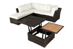 Outlet Gartenlounge, braun marmoriert, Polyrattan, inkl. Loungetisch, für 5 Personen, wasserfeste Kissenbox Polyrattan-Gartenmöbel|Gartenlounge
