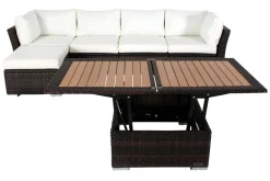 Outlet Gartenlounge, braun marmoriert, Polyrattan, inkl. Loungetisch, für 5 Personen, wasserfeste Kissenbox Polyrattan-Gartenmöbel|Gartenlounge