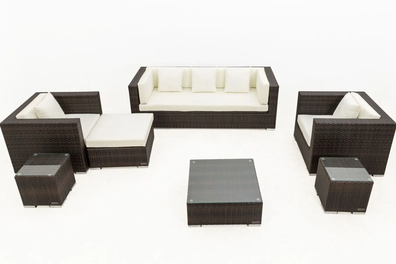 Discount Gartenlounge, braun marmoriert, Polyrattan, 6 Pers, wasserfeste Kissenbox, inkl. Beistelltisch Polyrattan-Gartenmöbel|Gartenlounge