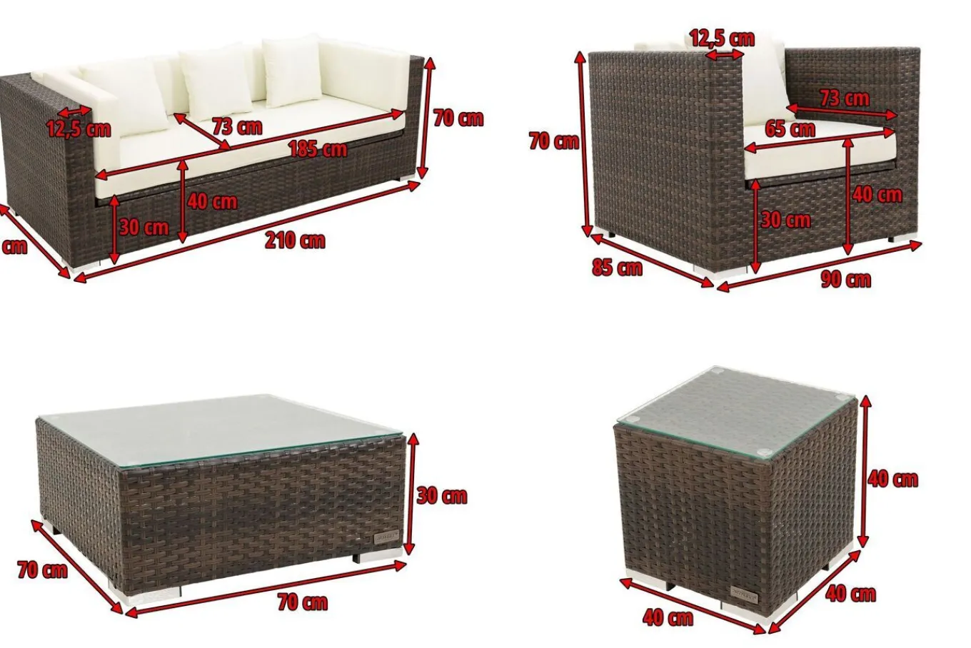 Discount Gartenlounge, braun marmoriert, Polyrattan, 6 Pers, wasserfeste Kissenbox, inkl. Beistelltisch Polyrattan-Gartenmöbel|Gartenlounge