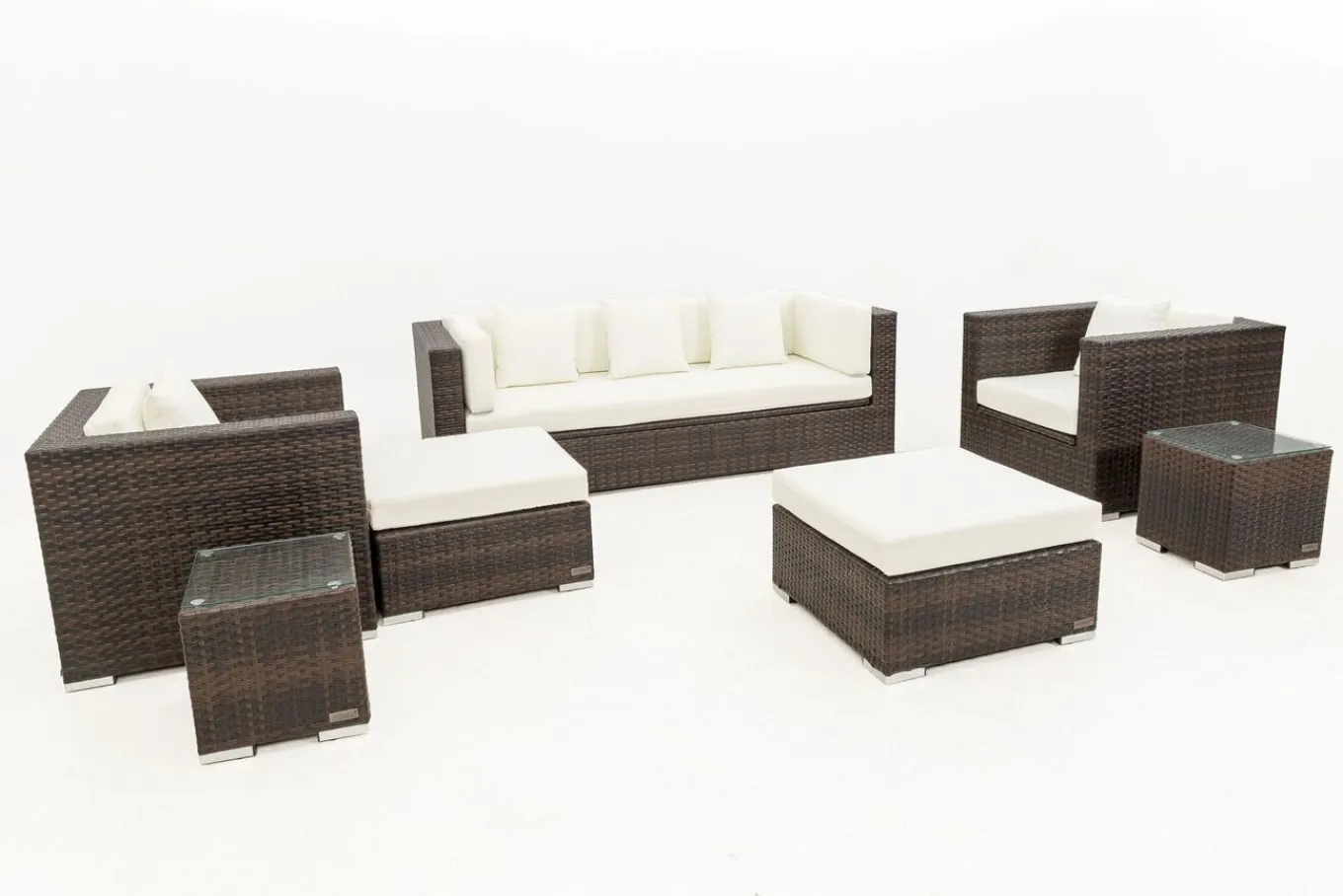 Discount Gartenlounge, braun marmoriert, Polyrattan, 6 Pers, wasserfeste Kissenbox, inkl. Beistelltisch Polyrattan-Gartenmöbel|Gartenlounge