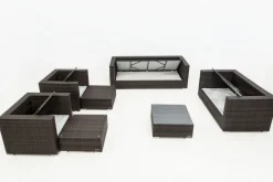 Sale Gartenlounge, braun marmoriert, Polyrattan, 9 Pers, wasserfeste Kissenbox, inkl. Beistelltisch Polyrattan-Gartenmöbel|Gartenlounge