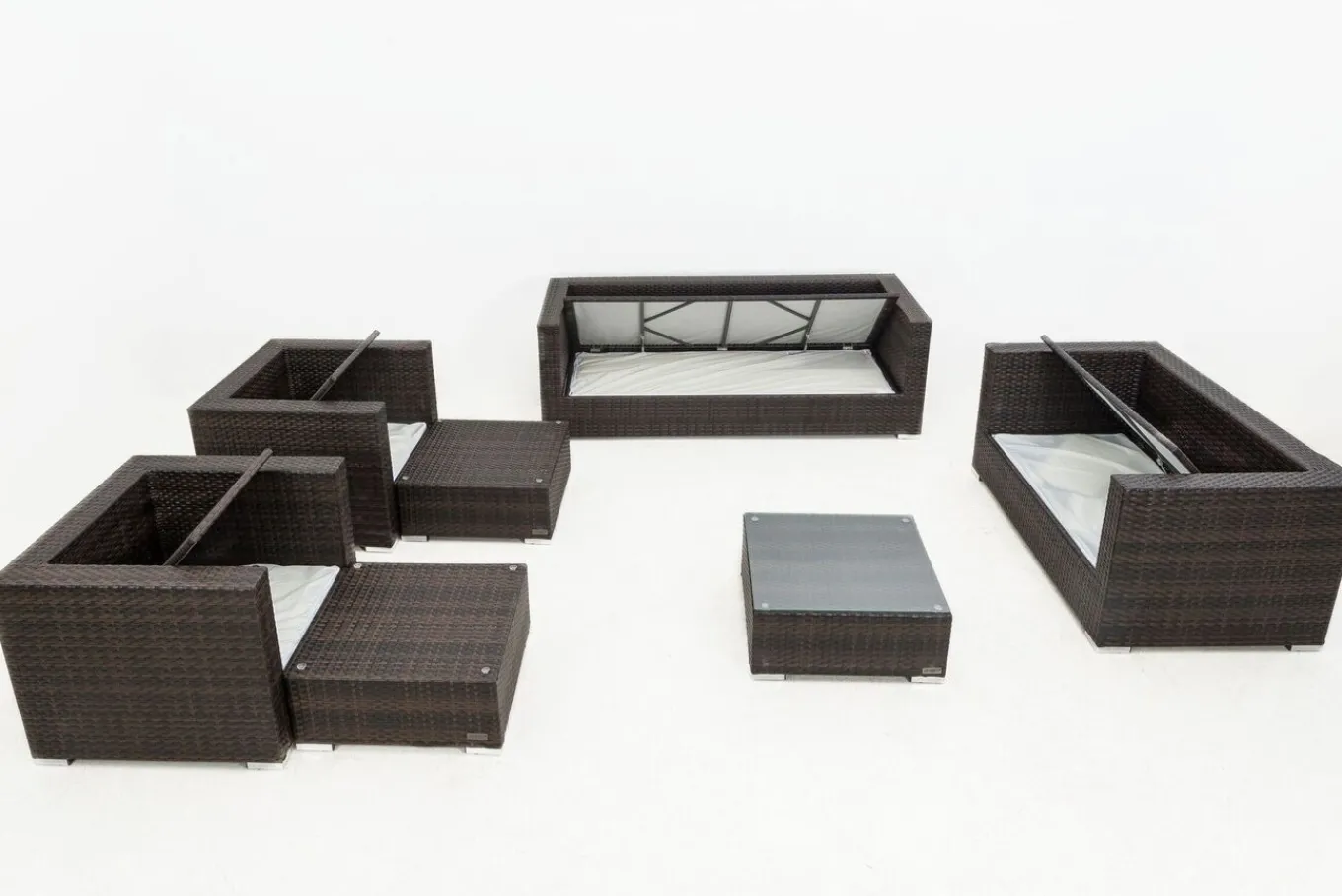 Sale Gartenlounge, braun marmoriert, Polyrattan, 9 Pers, wasserfeste Kissenbox, inkl. Beistelltisch Polyrattan-Gartenmöbel|Gartenlounge