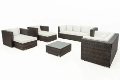 Sale Gartenlounge, braun marmoriert, Polyrattan, 9 Pers, wasserfeste Kissenbox, inkl. Beistelltisch Polyrattan-Gartenmöbel|Gartenlounge