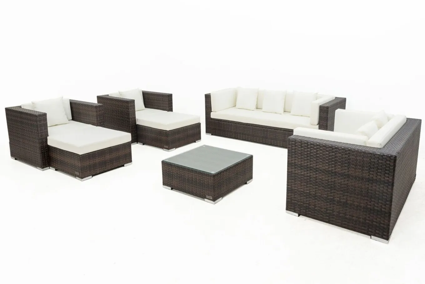 Sale Gartenlounge, braun marmoriert, Polyrattan, 9 Pers, wasserfeste Kissenbox, inkl. Beistelltisch Polyrattan-Gartenmöbel|Gartenlounge