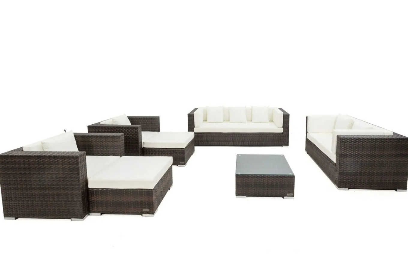 Sale Gartenlounge, braun marmoriert, Polyrattan, 9 Pers, wasserfeste Kissenbox, inkl. Beistelltisch Polyrattan-Gartenmöbel|Gartenlounge