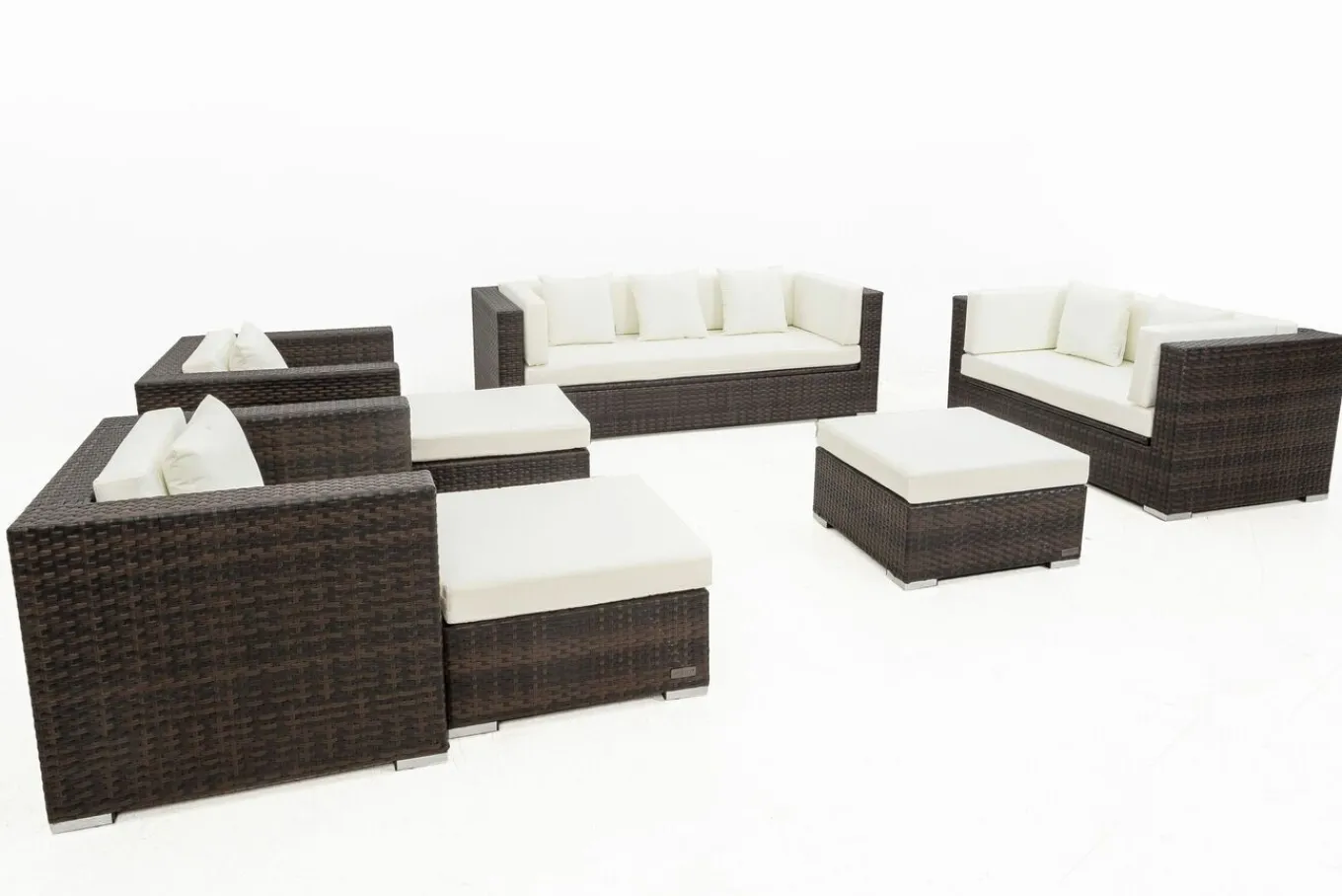 Sale Gartenlounge, braun marmoriert, Polyrattan, 9 Pers, wasserfeste Kissenbox, inkl. Beistelltisch Polyrattan-Gartenmöbel|Gartenlounge