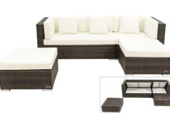 New Gartenlounge, braun marmoriert, 5 Pers, Polyrattan, wasserfeste Kissenbox Polyrattan-Gartenmöbel|Gartenlounge