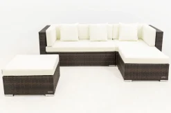 New Gartenlounge, braun marmoriert, 5 Pers, Polyrattan, wasserfeste Kissenbox Polyrattan-Gartenmöbel|Gartenlounge