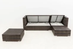 New Gartenlounge, braun marmoriert, 5 Pers, Polyrattan, wasserfeste Kissenbox Polyrattan-Gartenmöbel|Gartenlounge