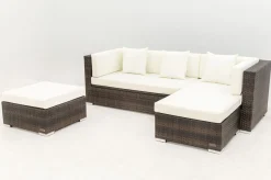 New Gartenlounge, braun marmoriert, 5 Pers, Polyrattan, wasserfeste Kissenbox Polyrattan-Gartenmöbel|Gartenlounge