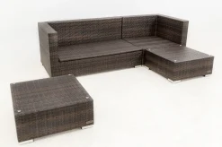 New Gartenlounge, braun marmoriert, 5 Pers, Polyrattan, wasserfeste Kissenbox Polyrattan-Gartenmöbel|Gartenlounge