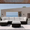 Gartenlounge, braun marmoriert, Polyrattan, inkl. Kaffeetisch, für 5 Personen, wasserfeste Kissenbox Polyrattan-Gartenmöbel|Gartenlounge