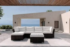 Gartenlounge, braun marmoriert, Polyrattan, inkl. Kaffeetisch, für 5 Personen, wasserfeste Kissenbox Polyrattan-Gartenmöbel|Gartenlounge