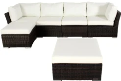 Gartenlounge, braun marmoriert, Polyrattan, inkl. Kaffeetisch, für 5 Personen, wasserfeste Kissenbox Polyrattan-Gartenmöbel|Gartenlounge