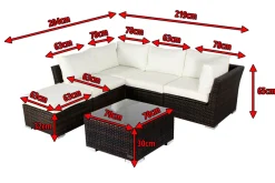 Gartenlounge, braun marmoriert, Polyrattan, inkl. Kaffeetisch, für 5 Personen, wasserfeste Kissenbox Polyrattan-Gartenmöbel|Gartenlounge