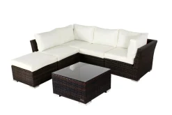 Gartenlounge, braun marmoriert, Polyrattan, inkl. Kaffeetisch, für 5 Personen, wasserfeste Kissenbox Polyrattan-Gartenmöbel|Gartenlounge