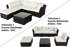 Gartenlounge, braun marmoriert, Polyrattan, inkl. Kaffeetisch, für 5 Personen, wasserfeste Kissenbox Polyrattan-Gartenmöbel|Gartenlounge