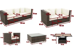 Gartenlounge, braun marmoriert, Polyrattan, 9 Pers, wasserfeste Kissenbox, inkl. Loungetisch Polyrattan-Gartenmöbel|Gartenlounge